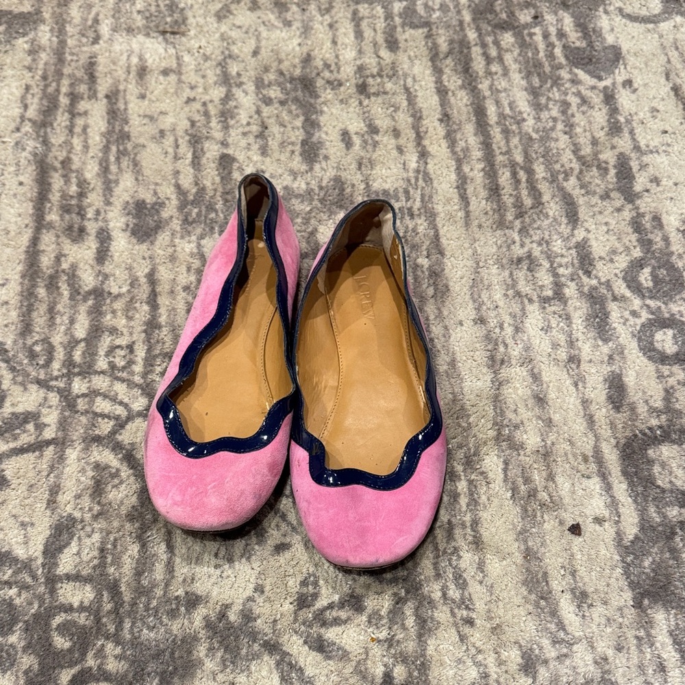 Pink Suede Ballet Flats with Navy Trim